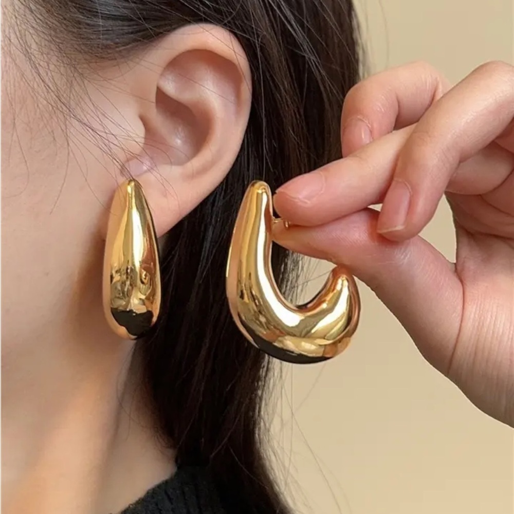 18K Gold Plated Geometric Hollow Earrings | Statement Irregular Modern